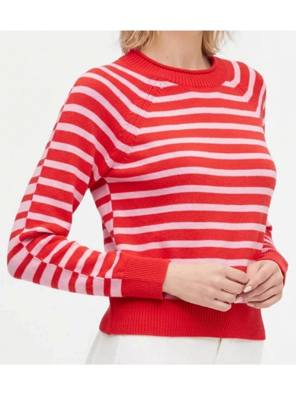 BANANA REPUBLIC Stripe Cotton Blend Cropped Sweater Red / Orange ish Pink Crop M